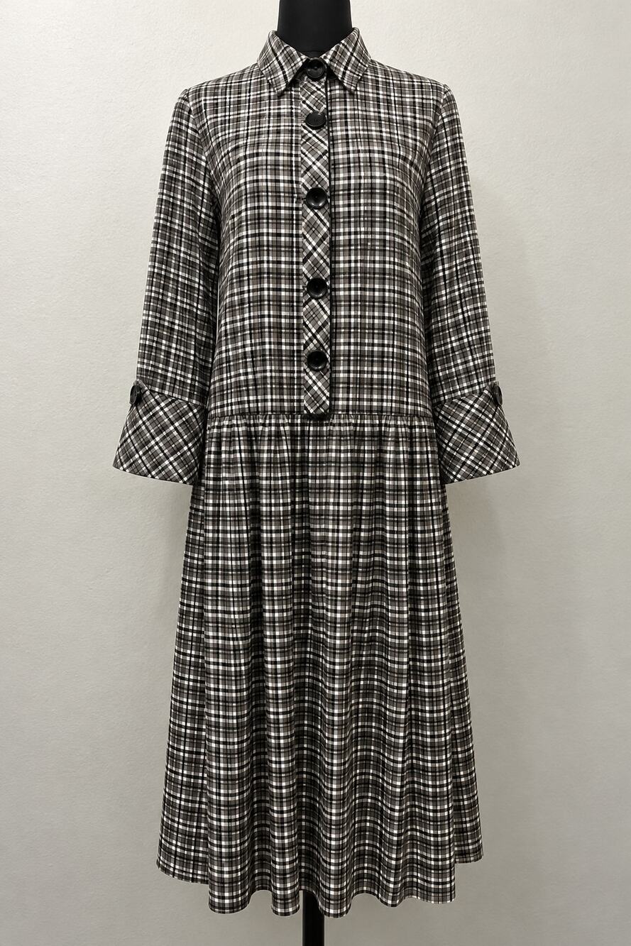 Zara Basic Plaid Midi Shirt Dress Women's M Black White Asymmetrical Hem